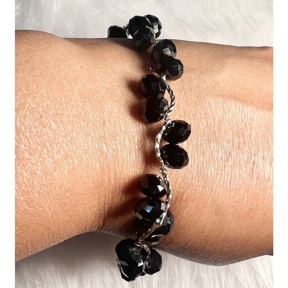 -BRACELET Beautiful VTG Silver With Black Gems Curly Spine Bracelet - Picture 2 of 10
